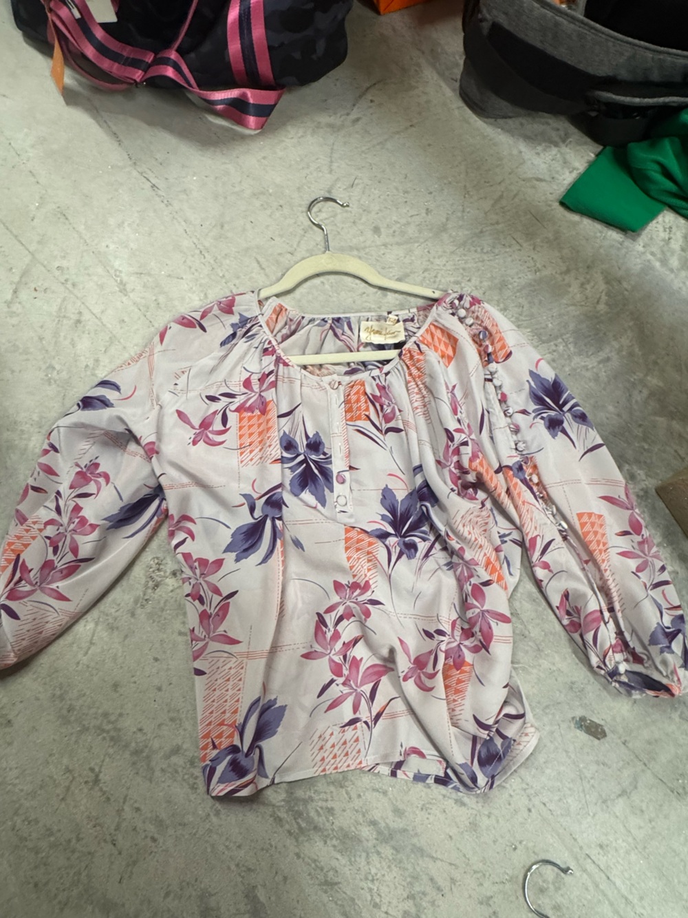 Yumi Kim Floral Blouse in Cream with Pink & Purple Accents